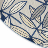 5? x 7' Ivory and Navy Leaves Indoor Outdoor Area Rug