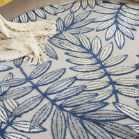 5? x 7' Ivory and Navy Leaves Indoor Outdoor Area Rug