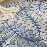 5? x 7' Ivory and Navy Leaves Indoor Outdoor Area Rug