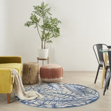 5? x 7' Ivory and Navy Leaves Indoor Outdoor Area Rug