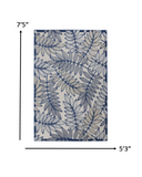 5? x 7' Ivory and Navy Leaves Indoor Outdoor Area Rug