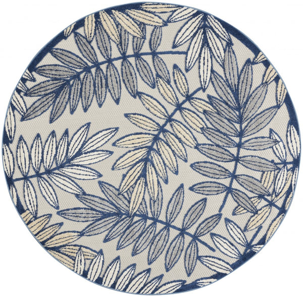 5? x 7' Ivory and Navy Leaves Indoor Outdoor Area Rug