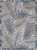 5? x 7' Ivory and Navy Leaves Indoor Outdoor Area Rug