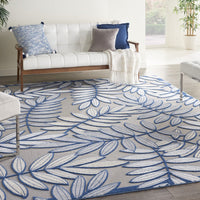 5? x 7' Ivory and Navy Leaves Indoor Outdoor Area Rug