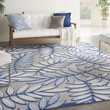 5? x 7' Ivory and Navy Leaves Indoor Outdoor Area Rug