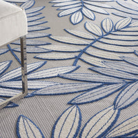 5? x 7' Ivory and Navy Leaves Indoor Outdoor Area Rug