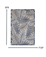 5? x 7' Ivory and Navy Leaves Indoor Outdoor Area Rug