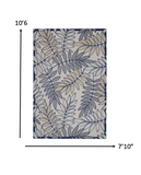 5? x 7' Ivory and Navy Leaves Indoor Outdoor Area Rug