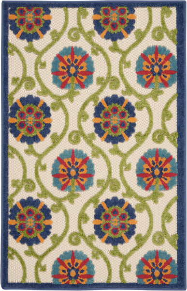 4? x 6? Blue Floral Vines Indoor Outdoor Area Rug