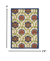 4? x 6? Blue Floral Vines Indoor Outdoor Area Rug