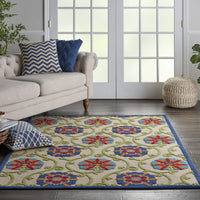 4? x 6? Blue Floral Vines Indoor Outdoor Area Rug