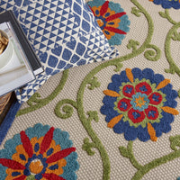 4? x 6? Blue Floral Vines Indoor Outdoor Area Rug