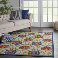 4? x 6? Blue Floral Vines Indoor Outdoor Area Rug
