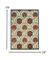 4? x 6? Blue Floral Vines Indoor Outdoor Area Rug