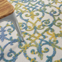 5? Round Ivory and Blue Indoor Outdoor Area Rug