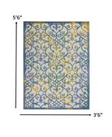 5? Round Ivory and Blue Indoor Outdoor Area Rug