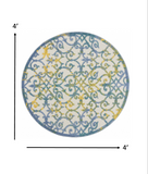 5? Round Ivory and Blue Indoor Outdoor Area Rug