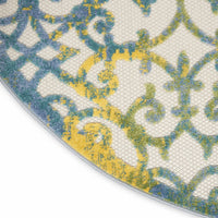5? Round Ivory and Blue Indoor Outdoor Area Rug