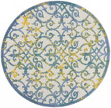 5? Round Ivory and Blue Indoor Outdoor Area Rug