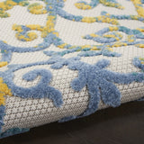 5? Round Ivory and Blue Indoor Outdoor Area Rug