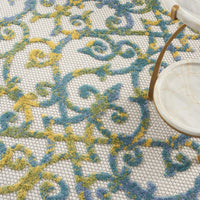 5? Round Ivory and Blue Indoor Outdoor Area Rug