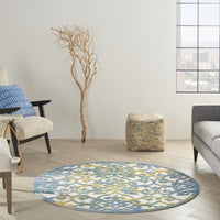 5? Round Ivory and Blue Indoor Outdoor Area Rug