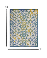 5? Round Ivory and Blue Indoor Outdoor Area Rug
