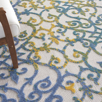 5? Round Ivory and Blue Indoor Outdoor Area Rug