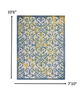 5? Round Ivory and Blue Indoor Outdoor Area Rug