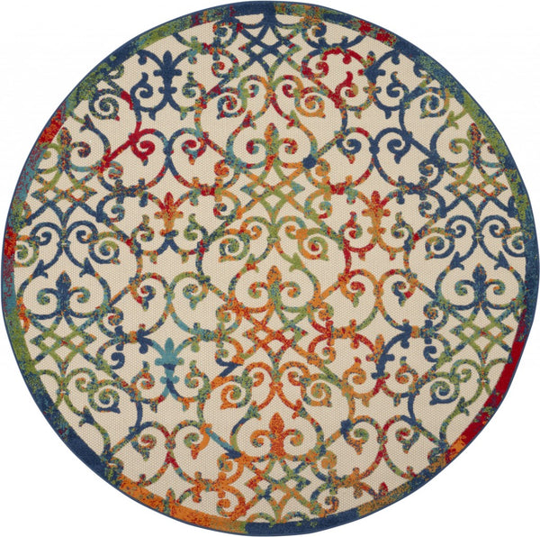 8? Round Rainbow Colored Indoor Outdoor Area Rug