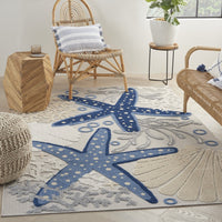 6? x 9' Blue and Gray Indoor Outdoor Area Rug