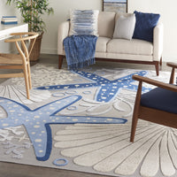 8? x 11' Blue and Gray Indoor Outdoor Area Rug