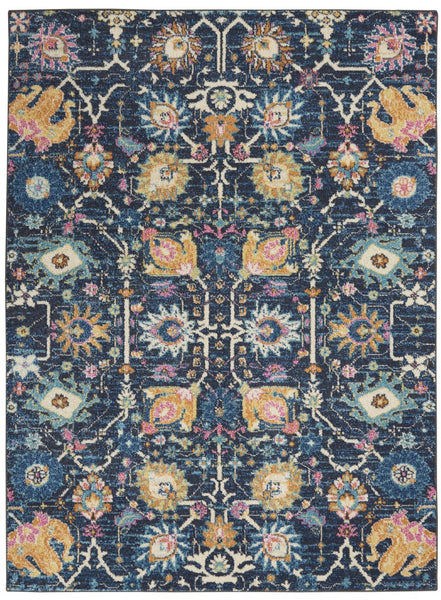 4? x 6? Navy Blue Floral Buds Area Rug