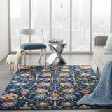 4? x 6? Navy Blue Floral Buds Area Rug