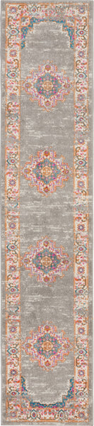 2? x 8? Gray and Gold Medallion Runner Rug