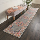 2? x 8? Gray and Gold Medallion Runner Rug