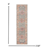 2? x 8? Gray and Gold Medallion Runner Rug