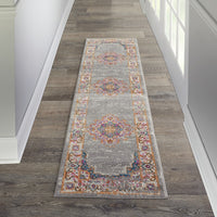 2? x 8? Gray and Gold Medallion Runner Rug