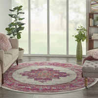 2? x 3' Ivory and Fuchsia Distressed Scatter Rug