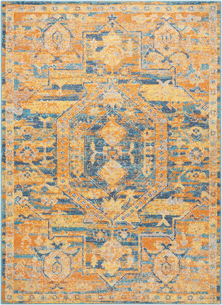 5? x 7? Gold and Blue Antique Area Rug