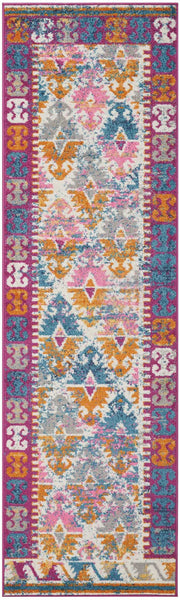 5? x 7? Ivory and Magenta Tribal Pattern Area Rug