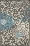 5? x 7? Charcoal and Blue Big Flower Area Rug