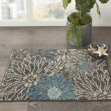 5? x 7? Charcoal and Blue Big Flower Area Rug