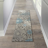 5? x 7? Charcoal and Blue Big Flower Area Rug