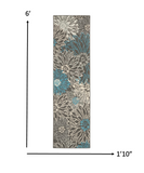 5? x 7? Charcoal and Blue Big Flower Area Rug