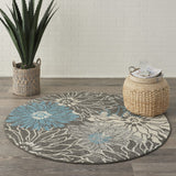 5? x 7? Charcoal and Blue Big Flower Area Rug