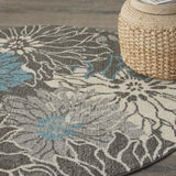5? x 7? Charcoal and Blue Big Flower Area Rug
