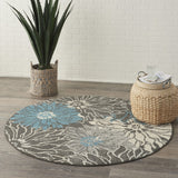 5? x 7? Charcoal and Blue Big Flower Area Rug