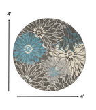 5? x 7? Charcoal and Blue Big Flower Area Rug