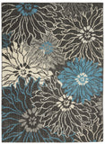 5? x 7? Charcoal and Blue Big Flower Area Rug